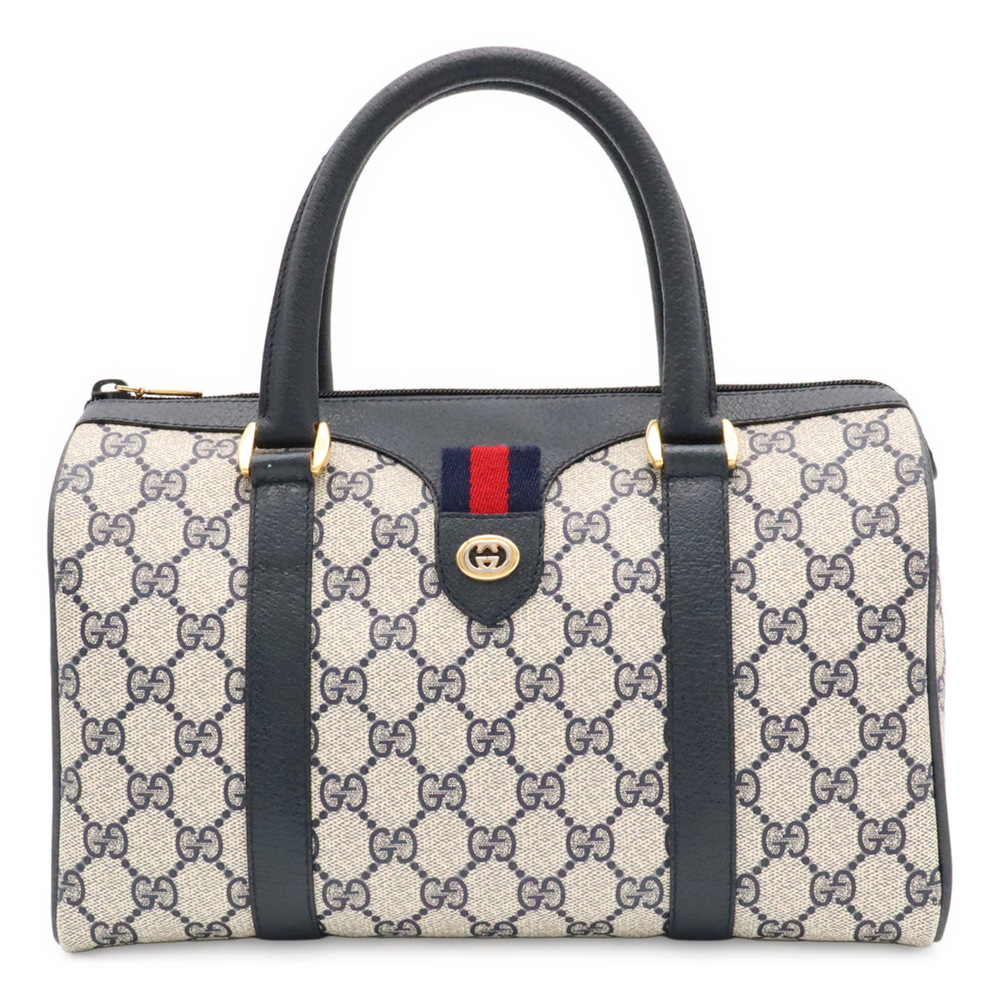 GUCCI Old Gucci GG Plus Sherry Line Handbag, Leather, Beige/Navy, 116.02.006